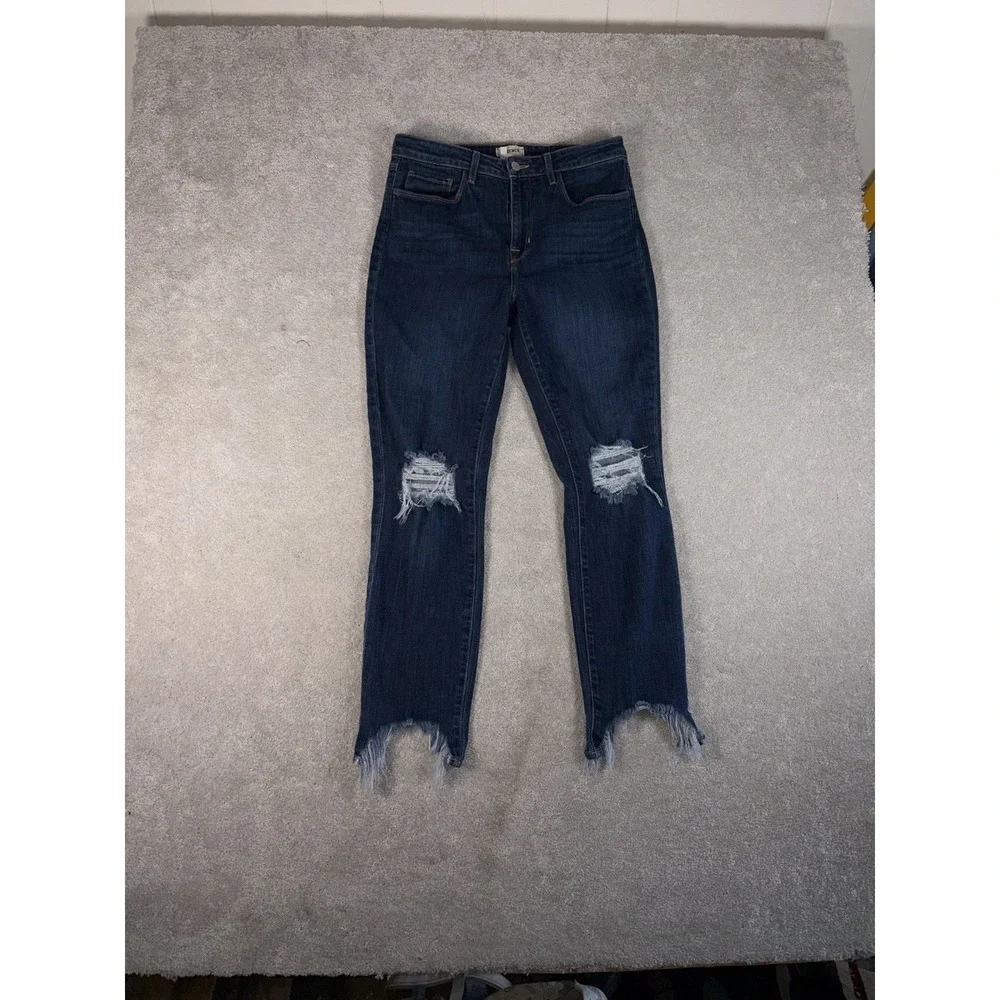 L'Agence High Line‎ Distressed Skinny Jeans Fringe Hem Blue Sz 29